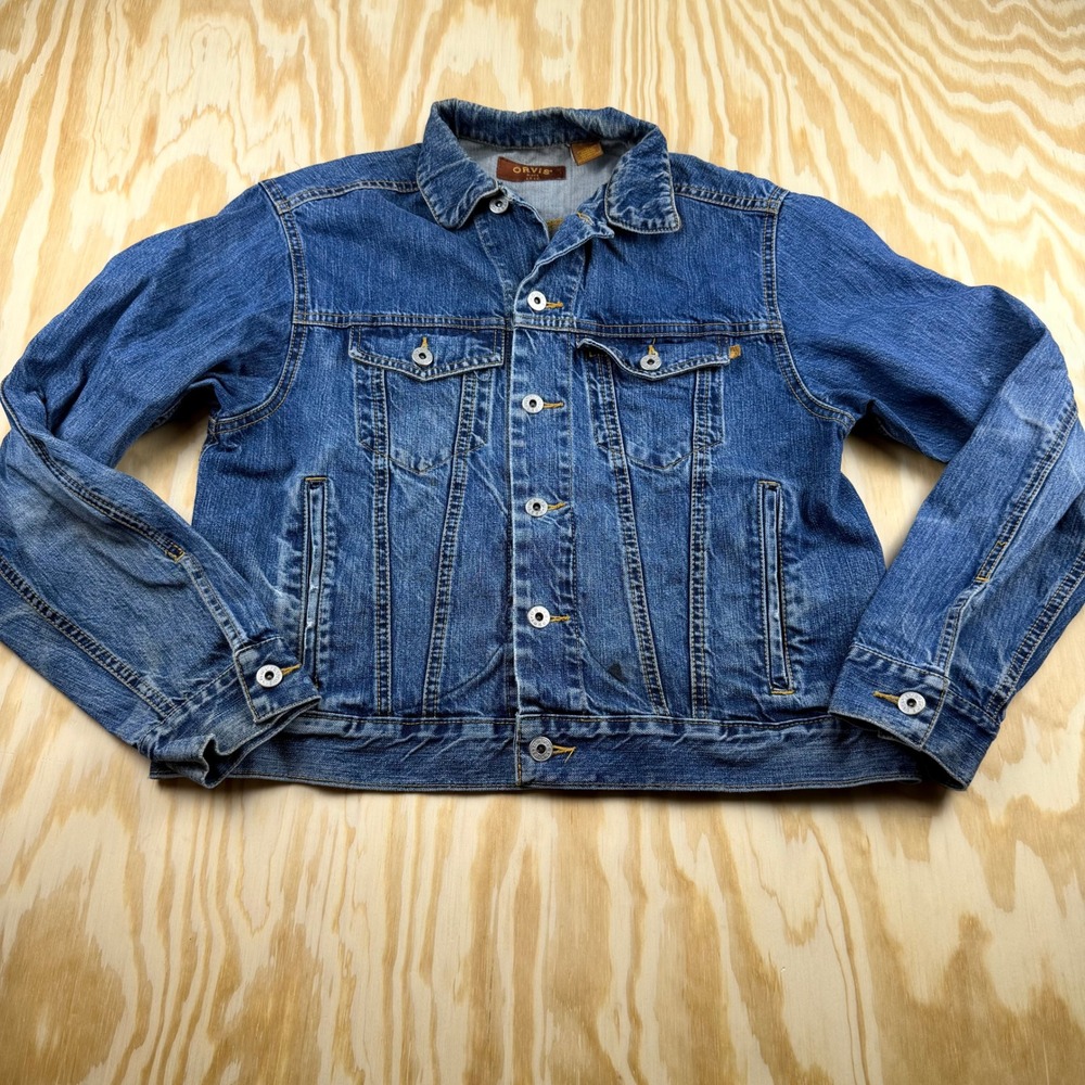 Orvis Womens Medium Blue Denim Trucker Jacket Cotton Jean Coat Classic Fit